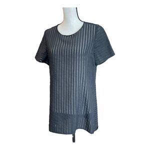 J.Crew Womens Top Short Sleeve Crew Neck Black Sheer Striped Zipper Solid 4T